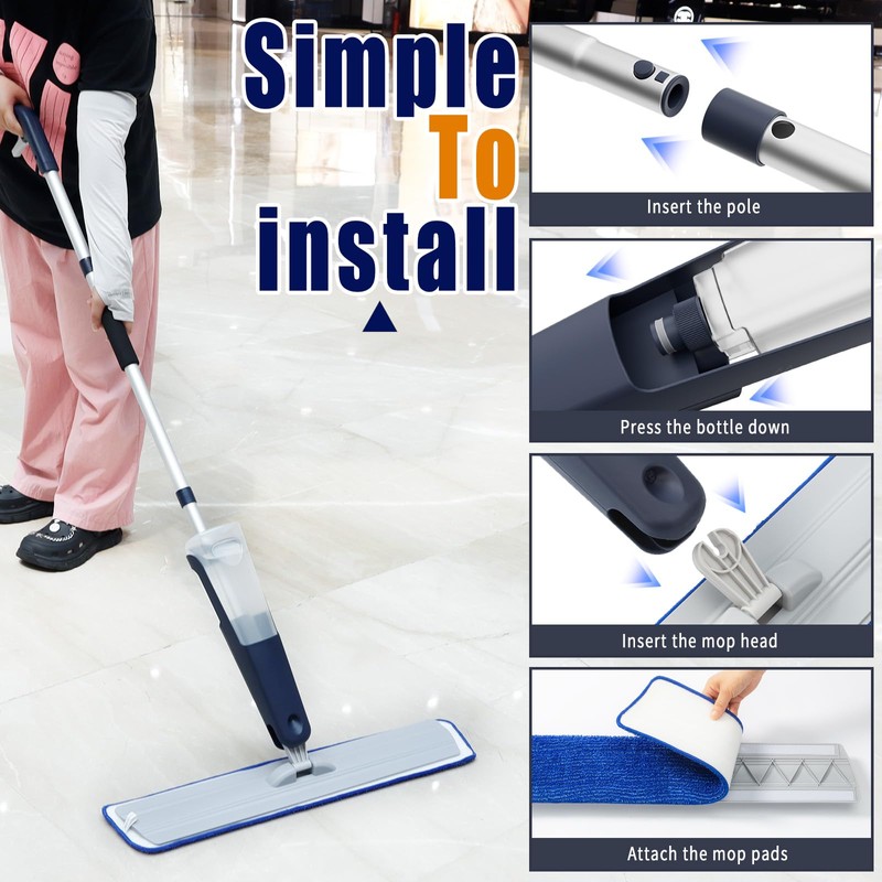 24" Dry mops for Floor Cleaning, Microfiber mop Spray System,