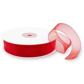 Decoraparty Nastro in Organza Rosso spessore 2 cm, Nastrino Decorazione Elegante per Regalo, Bomboniera, Matrimonio, San Valentino, Compleanno, Natale, Capodanno, Celebrazione - 20 mm x 50 metri