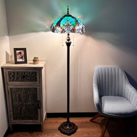 enjoy decor lamps Tiffany Floor Lamp Green Brown Stained Glass LED Bulbs Included Metal Base for Living Room Bedroom Bedside 16" W*16" D*64" H