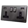 Discount Electrix USB 2 Gang Plug Socket Black Nickel Screwless