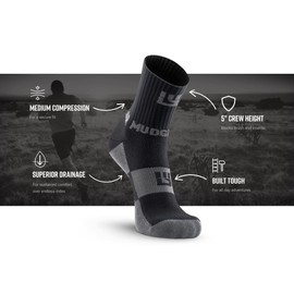MudGear Crew Trail Running Socks - Mid-Calf Breathable and Cushioned Socks for Men and Women - 1 Pair Moisture Wicking Socks for Active Sport, Running, Hiking, Cycling, Gym etc. (Black/Gray,Large)
