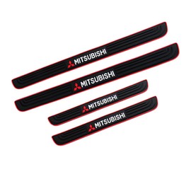 Door Sill Plate Protectors for Car - Universal Door Entry Guards Sill Scuff Cover Panel Step Protector, Welcome Pedal Protector Cover, 4pcs/Set (Mitsubishi+Red Border)