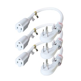 FIRMERST 1875W Flat Plug 1Ft Extension Cord 15A for Kitchen Home Appliance Office White (3 Pack)