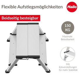 Hailo 4442-701 D60 Standardline, Aluminum, 2-Step Stool/Step Ladder