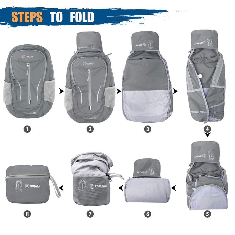 ZOMAKE Outdoor Backpack, Folding Backpack, Waterproof, 6.5 gal (25 L),