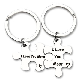 Couples Puzzle Keychain for Girlfriend Boyfriend Valentine's Day Gifts for Wife Husband I Love You More I Love You Most Keychains for Couples Anniversary Birthday Gift for Him and Her