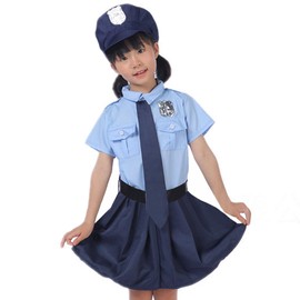 Maazusa Police Officer Police Cosplay, Kids, Halloween, Girls, Costume, Uniform, Short Sleeve, Kids Costume Set, 4 Piece Set (110)