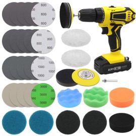 VIBRATITE Car Headlight Restoration Kit, 3 Inch Car Polishing Sanding Discs with 1/4 Inch Shank Backing Pad, Scouring Pads, Buffing Sponge Pads, Soft Interface Pad, Woolen Buffer Pads, 32PCS