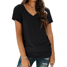 AUTOMET T Shirts Short Sleeve V Neck Tees Tops for Women Fashion Trendy Lightweight Soft Casual Summer Outfits Clothes 2025