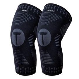 Teylam Knee Support for Men/Women, Set of 2, Medical Knee Support for Meniscus Tear, Arthritis, ACL, Running, Weightlifting, Compression Bandage Knee for Basketball, Volleyball, Sports (Black, XL)