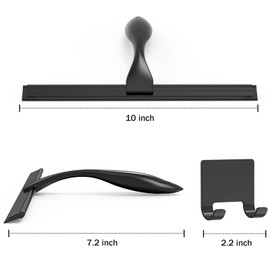 All-Purpose Stainless Steel Shower Squeegee for Shower Glass Door with Adhesive Hook, Bathroom Cleaner Tool Household Window Mirror Squeegee for Glass Doors, Cleaning Tile Wall, Car, 10 inch, Black