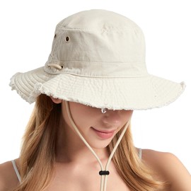 Sun Hats for Women Men Gardening Hat Wide Brim Packable Bucket Hat, Cotton Breathable UPF 50+ Fishing Hiking Safari Outdoor Hats Beige