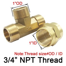 Joywayus 3/4 Inch NPT Brass Pipe Fitting Barstock Tee 3 Way 3/4" NPT Male x 3/4" NPT Female x 3/4" NPT Male Hose Fitting