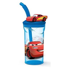 p:os Cars 35871026 Drinking Cup for Children with Integrated Straw, Lid and 3D Figure, Drinking Vessel with Approx. 360 ml Capacity, Ideal for Cold Drinks