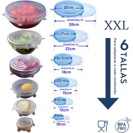 Tapas Elásticas de Silicona, Envoltura Plástica Reutilizable Alternativa Cubierta de silicona, Sin BPA para Mantener los Alimentos Frescos, Resistentes al Calor, Antiderrames (12 pcs)