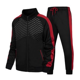 LBL Leading the Better Life Men's Tracksuits Athletic Sports Casual Full Zip Stripe Sweatsuit Set 2 Piece Black Red M