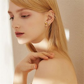 QLYOVWE Gold Plated Bow Earrings for Women Trendy Ribbon Earrings Dainty Cute Bowknot Earring Christmas Stocking Stuffers Jewelry Wedding Party Accessory Gifts (Pink)