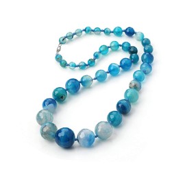 Treasure Bay Agate Gemstone Necklace for Womens and Girls 6-16mm Faceted Natural Agate Gemstone Length: 48Cm (Blue)