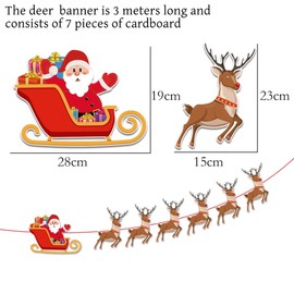 YUEHNEOM Premium Reusable Christmas Bunting - Father Christmas and Reindeer Christmas Decorations, Christmas Banner, Hanging Christmas Decorations Indoor, Paper Christmas Window Decorations