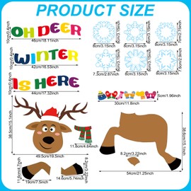Mooliwe 67 Pcs Large Christmas Bulletin Board Set with Colorful String Lights Oh Deer Winter is Here Bulletin Boards Paper Elk Snowflakes Cutouts for Winter Xmas Holiday Chalkboard Wall Decor