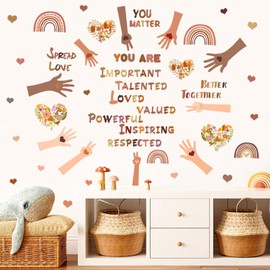 Kazova Small Hands Change The World Equality Wall Decals Inspirational Diversity Stickers Peace Love Decal Handprints Sticker Removable Peel and Stick for Nursery Classroom Kids Office Wallpaper