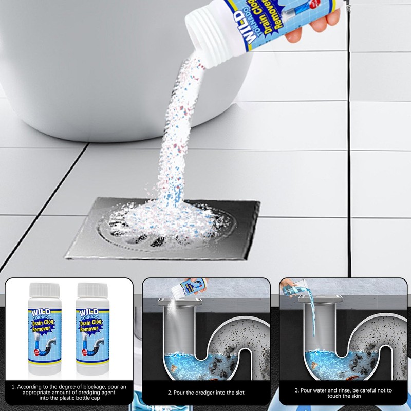 Sink and Drain Cleaner Powder Kit, Fast-Acting Clogged Pipe Opener