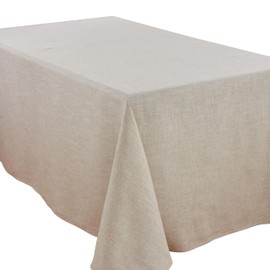 SARO LIFESTYLE Poly and Linen Blend Toscana Tablecloth with No Hemstitch Border, Natural, 90"x120"