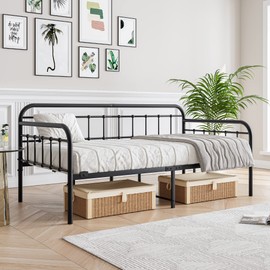 JURMERRY Metal Daybed Frame Twin Size with Steel Slats Platform Furniture,Black…