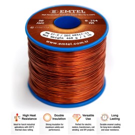 Emtel 30 AWG - 1 lb (3277 feet) Magnet Wire - Enameled Copper Wire for Electrical Motor Transformer Magnetic Coil 220°C (428°F) Thermal Class - Double Insulated Winding Wire