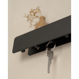 Kazai. Key Rack 'Kian' Minimalist Key Hook Design from Berlin Modern Key Holder with Metal Shelf Key Rack as Hallway Furniture for the Wall Black