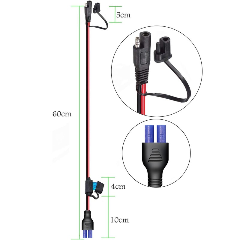YETOR 10AWG SAE to EC5 Connector Extension Cable,with 15A Protection