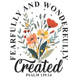Fearfully and Wonderfully Created Sticker Set of 3 - Psalm 139:14 Christian Floral Waterproof Sticker for Laptops Kindles Water Bottles - Holographic Bible Verse Decal for Women Girls Teens