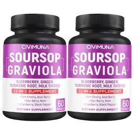 Soursop Graviola Capsules with Elderberry, Turmeric Curcumin and More - 120 Capsules for 4 Months Supply (Pack of 2)