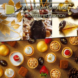 24K Edible Gold Leaf Sheet 99.99% GoldleafKing Masterpiece Edition 10, 20, 30 Sheets Pack | 2 inches | 5x5cm Impulse Masterpiece (Masterpiece Edition - 10 Sheet)