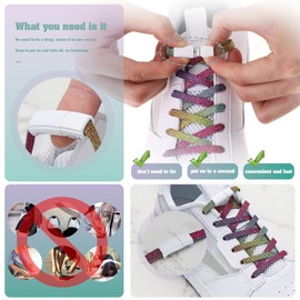 LT Easiyl 2 Pairs No Tie Elastic Shoelaces White Magnetic Buckle & Rainbow Colored Shoelaces Tieless Lazy Laces fit Sneakers Canvas Boots for Cycling Walking Traveling