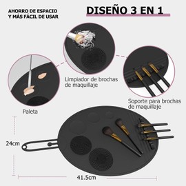 Almohadilla de Limpiador de Brochas de Maquillaje de Silicona 3 en 1, Negro Makeup Brush Cleaner, Limpia Brochas de Maquillaje, Herramienta de Lavado Portátil Limpiador de Brochas Cosméticas