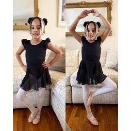 Stelle Ballet Leotards for Girls Dance Leotard with Skirt Toddler Pink Ballet Outfit Ruffle Sleeve Kids Dance Dress（A17-Black,5T