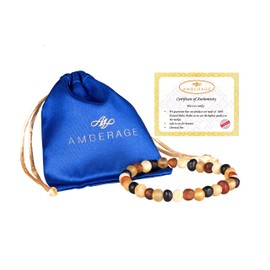 AMBERAGE Natural Baltic Amber Bracelet for Adults (Women/Men) - Hand Made from Raw-Unpolished/Certified Baltic Amber Beads(6 Colors)
