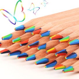 ThEast 10 Pieces Rainbow Colouring Pencils, 7 Colors in 1 Pencils for Kids Drawing Crayons, Drawing Stationery, Bulk, Pre-Sharpened, Simple Box Packaging