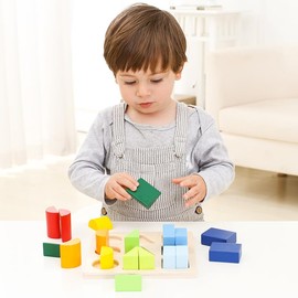 Babe Rock Gradient Blocks Educational Toy, Wooden Shape Sorting Board with Color Recognition Blocks, 18cm/7.1in, for Baby Development