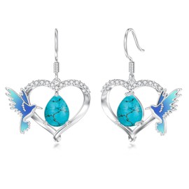 PYTALI Silver Turquoise Hummingbird Hoop Earrings Natural Pear-Shaped Turquoise Earrings for Ladies Lobster Clasp Jewelry Birthday Valentine's Day and Christmas Gifts