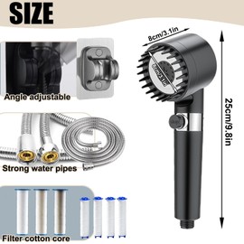 Shower Head with Filter, High Pressure Hand Shower with Hose, Shower Head Water-Saving with Filter, Shower Head with Stop Function, Shower Head for Hard Water, Residual Chlorine, Bacteria, Heavy Metal