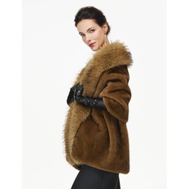 BEAUZSUZSANA Women Faux Fur Shawl Wrap with Faux Fox Fur Trim Collar for Evening Dresses Wedding Party (Brown)