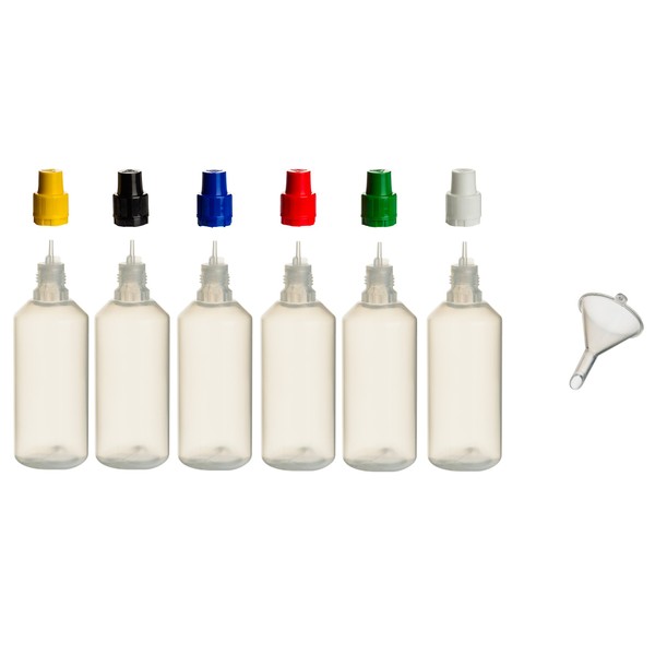 Pack of 6 100 ml PP Bottles with Coloured Lids