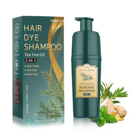 Black Hair Dye Shampoo 3 In 1, Instant 100% Gray Reducing, Tea Tree Hair Color Shampoo Hair Dye for Women Men, Champu Para Canas for All Hair Types, Easy Use Last 3-4 Weeks Root Touch Up, 500 ml