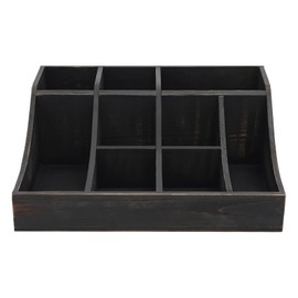 ILWorkTLs 9-Compartment Wooden Coffee Organizer,Countertop Coffee Condiment Caddy for Break Room Office Home Kitchen Bar,Black
