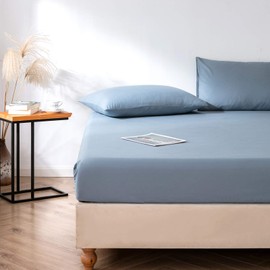 Good Nite Fitted Sheet Bed Sheets Single Double King Size 25CM Extra Deep Pocket Soft and Breathable Machine Washable Fitted Bedding Sheets (Blue Gray, King)