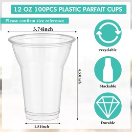 Baderke 100 Pcs Plastic Parfait Cups Root Beer Float Cups Peanut Buster Parfait Glasses Classic Clear Disposable Crystal Yogurt Mugs for Milkshake Ice Cream Party Drinks (12 oz)