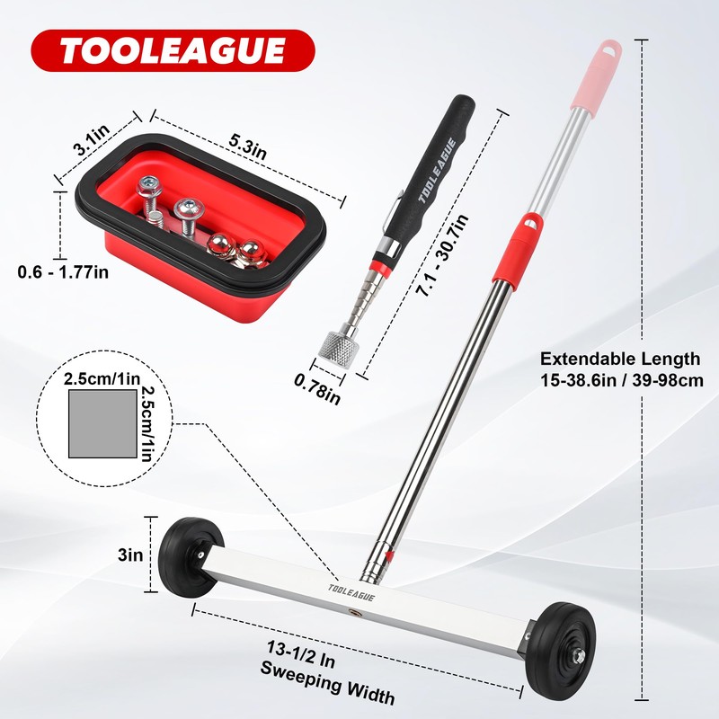 TOOLEAGUE 17" Rolling Magnetic Sweeper with Wheels,Telescoping Adjustable Handle,10Lb Capacity