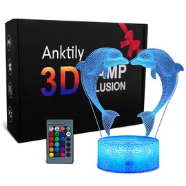 Dolphin Night Light for Children, 3D Optical Illusion Lamp, 16 Colours Changing Table Lamp and Remote Control, Birthday Gift for Children, Girls, Boys